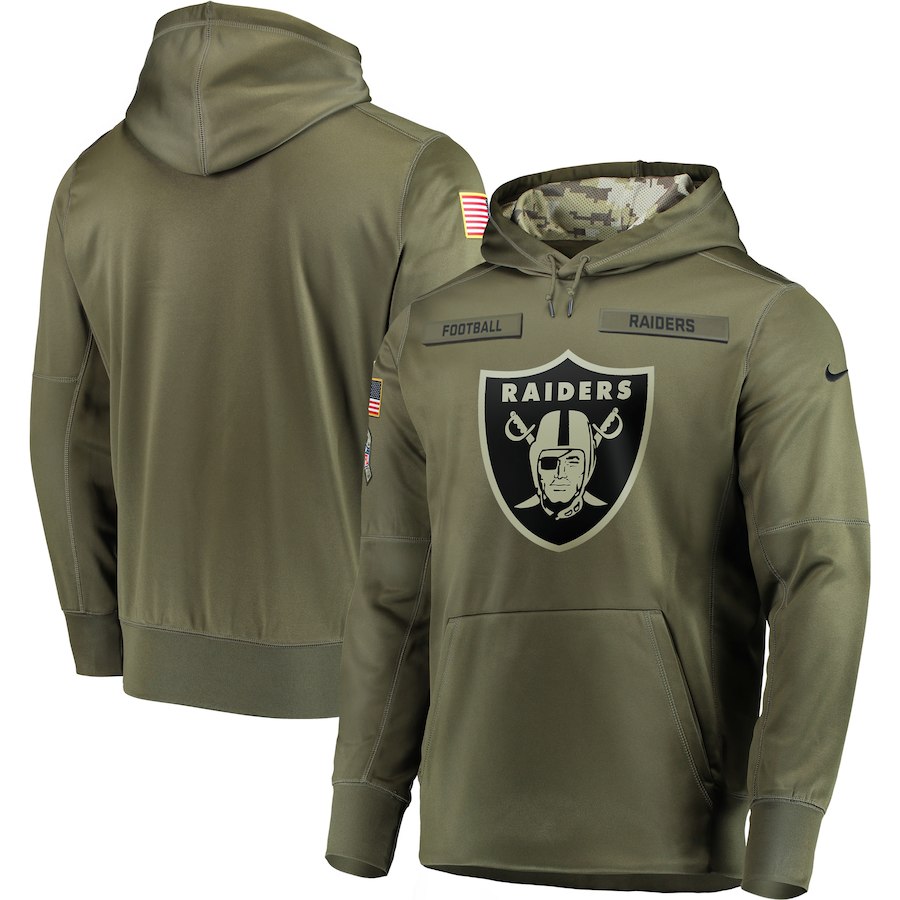 Men Oakland Raiders Nike Olive Salute To Service KO Performance Hoodie Green